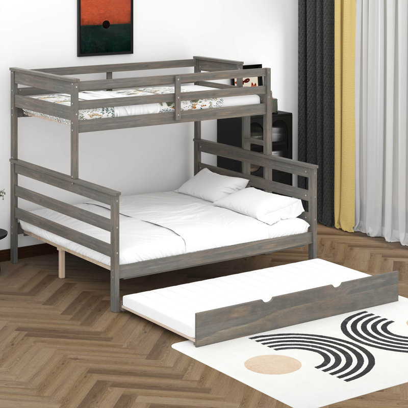Lit superposé simple au-dessus de grand lit en bois avec lit gigogne Wood, Gris