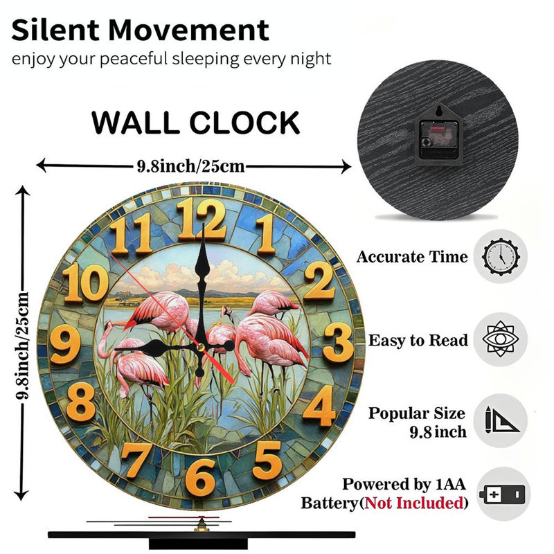 Horloge murale mosaïque flamant rose