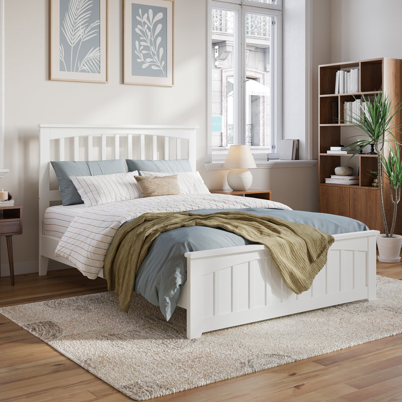 Aritra Solid Wood Low Profile Platform Bed with Matching Footboard, Full, White