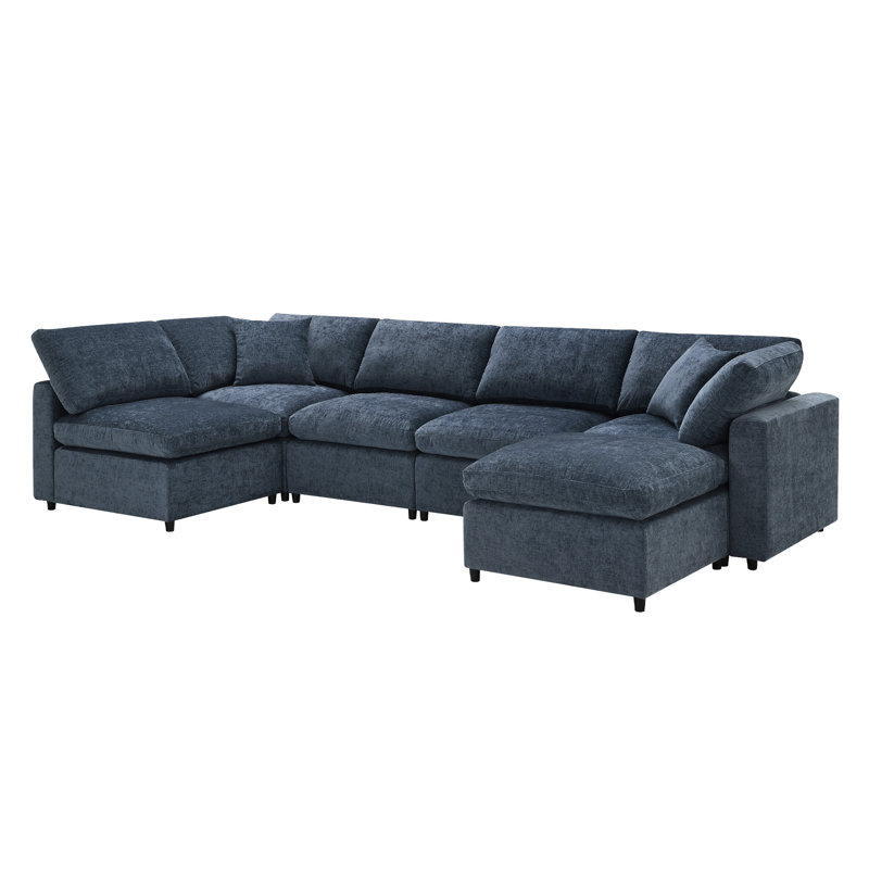 130*65" Modern Modular Cloud Sofa Bed, Dark Blue Chenille