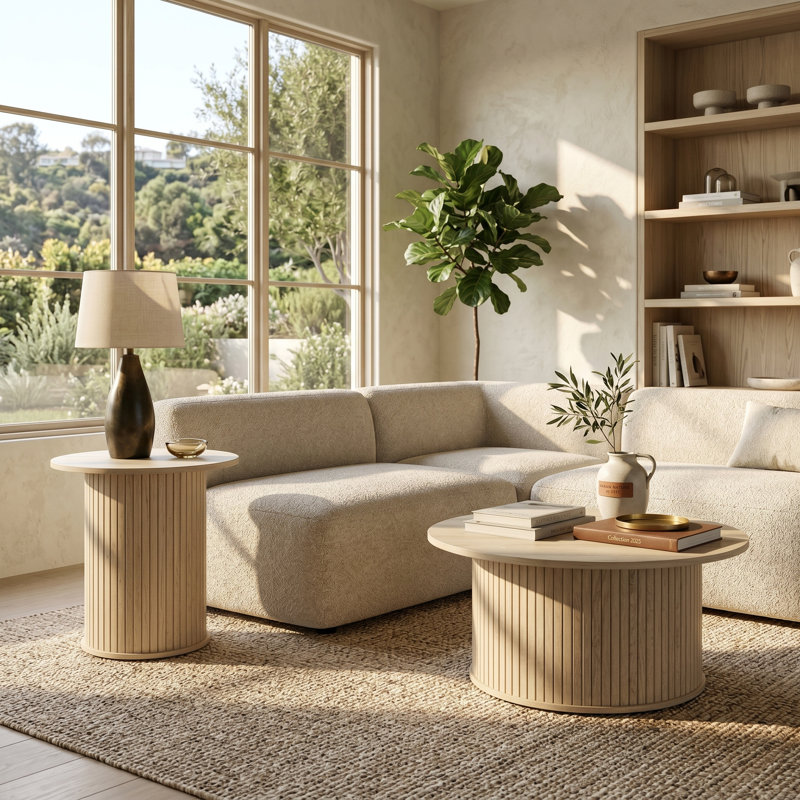 Ensemble de table basse et de table de bout 2 pièces Aurel, Beige