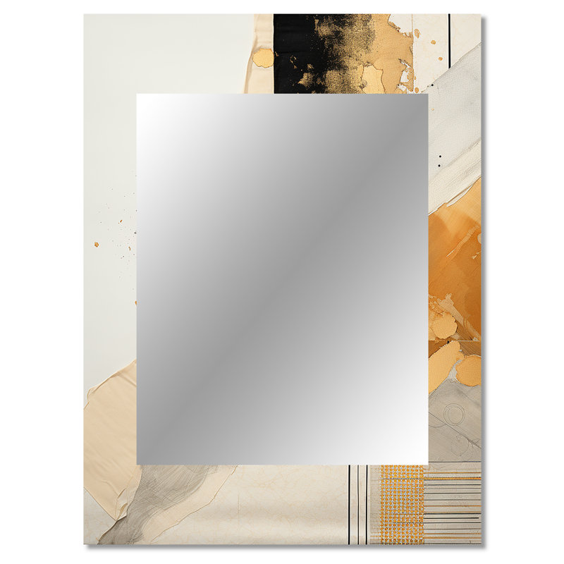 Or et gris coucher de soleil Collage I - miroir décoratif de collages abstraits, miroir mural moderne, impression d'art en métal