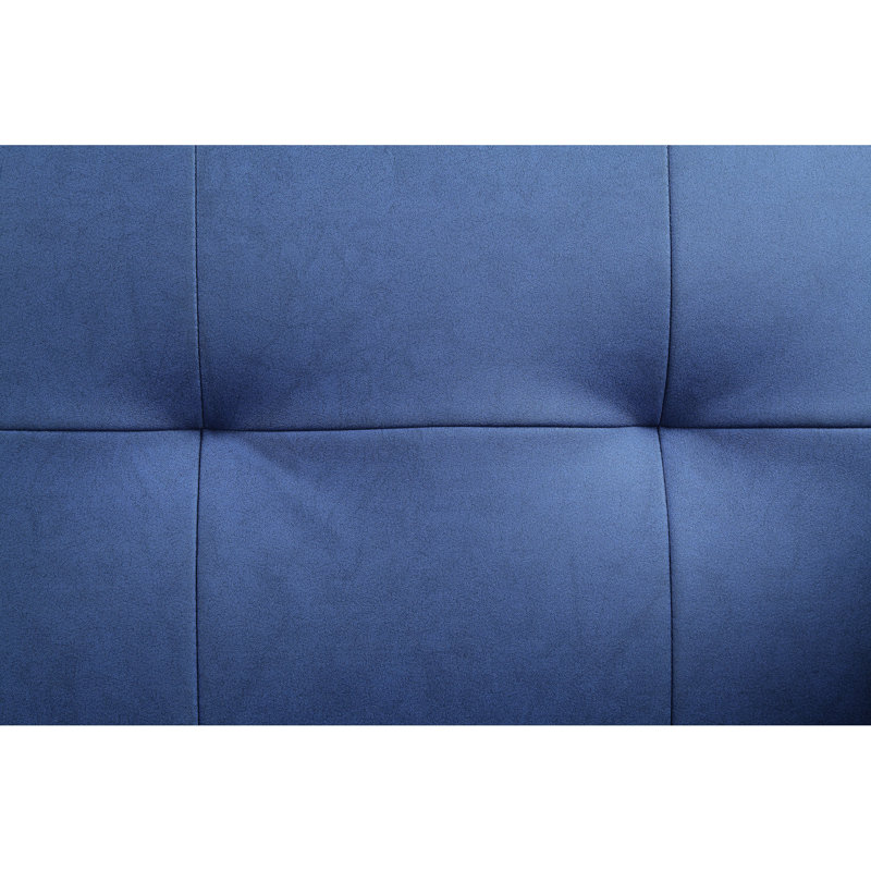 Siège réglable à 2 places en tissu bleu, densité de mousse D40, pattes de dossier Kd, coussins, profondeur de produit de 68 po, capacité de 300 lb convertible en lit, structure intérieure en bois, bouton, housses de coussins amovibles, hauteur de 54 po à 34 po