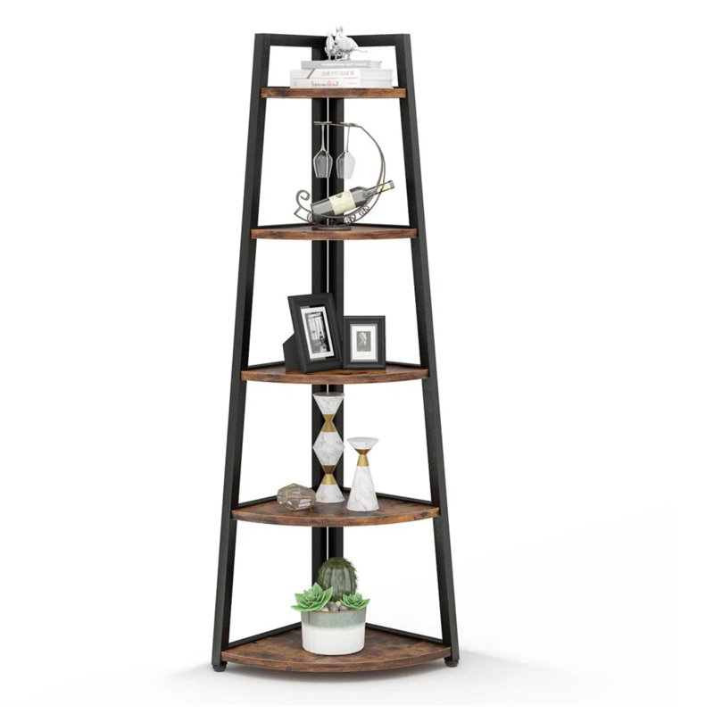 70.07" Tall Corner Shelf, Rustic Brown