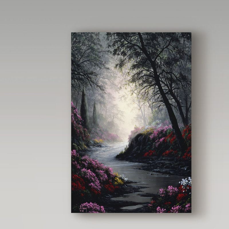 Fikes «Garden Scene 23», reproduction de peinture à l'huile sur toile tendue, H 24 po x l 16 po