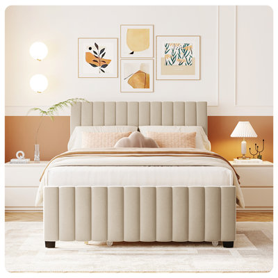 Velvet Upholstered Platform Bed with Trundle