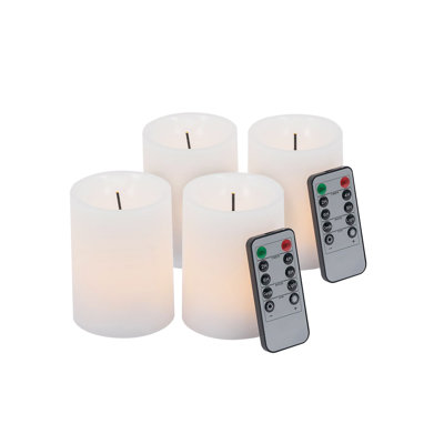 LED Candles with Wick and Remote Control Timer - Set of 4 - 3" x 4" - White