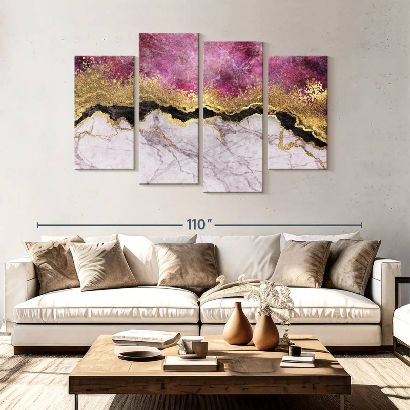 Avery rose et or abstrait, H 54 po x l 84 po