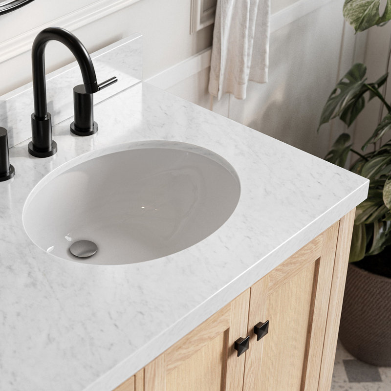 Cambridge 37'' W Single Vanity, Oval, Oak, Italian Carrara Marble