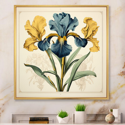 Illustration rétro d'iris bleus jaunes sur toile