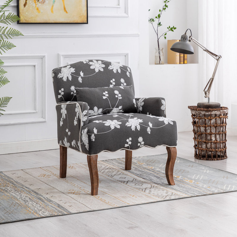 27.6" W Linen Armchair Accent Chair Comfy Single Sofa Upholstered Modern Reading Chair with Removable Pillow Wingback Arm Chair for Living Room/Bedroom/Fireplace