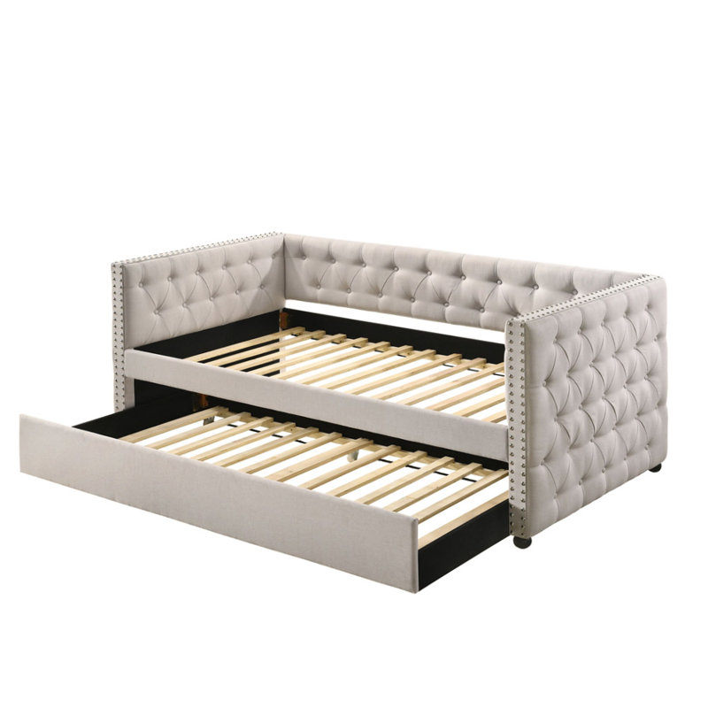 Lit de jour en tissu avec lit gigogne pour toute chambre d'amis, Complète, Beige