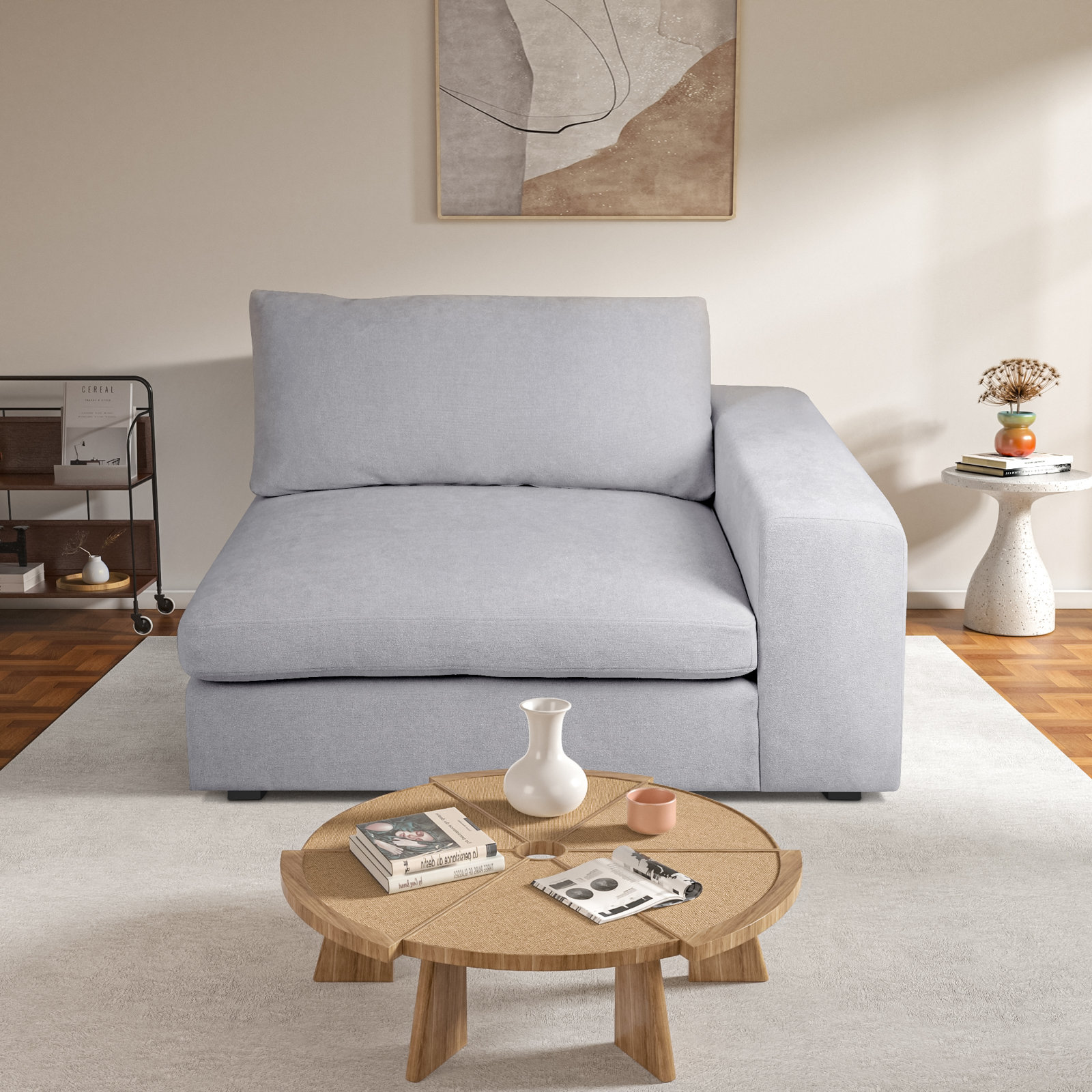 Ojai Pine One-Arm Accent Chair, Gray Chenille