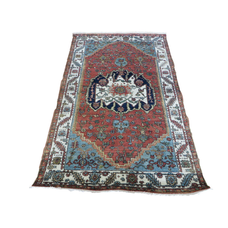 Médaillon de tapis oriental Serapi, Rectangle 4 pi x 6 pi 3 po