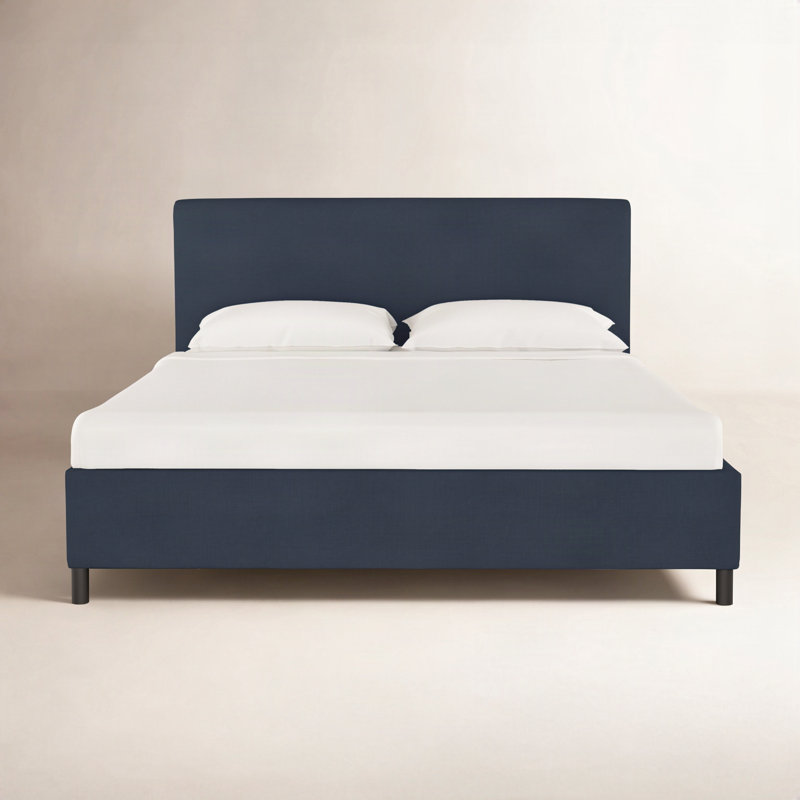 Pyburn Upholstered Platform Bed, Full, Classic Navy Linen