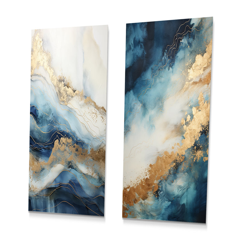 Ensemble de salon art mural blanc et bleu Goldern, H 28 po x l 24 po