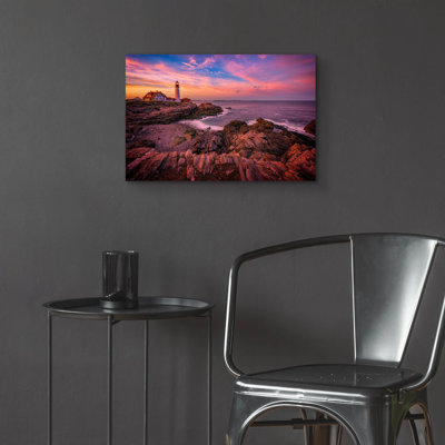Art mural en verre Breakwater Bay «Spring Sunset At Portland Head Light» par Rick Berk