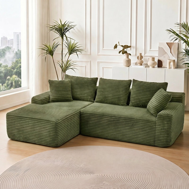 Canapé modulaire en forme de L avec velours côtelé, Left Hand Facing, Green Corduroy