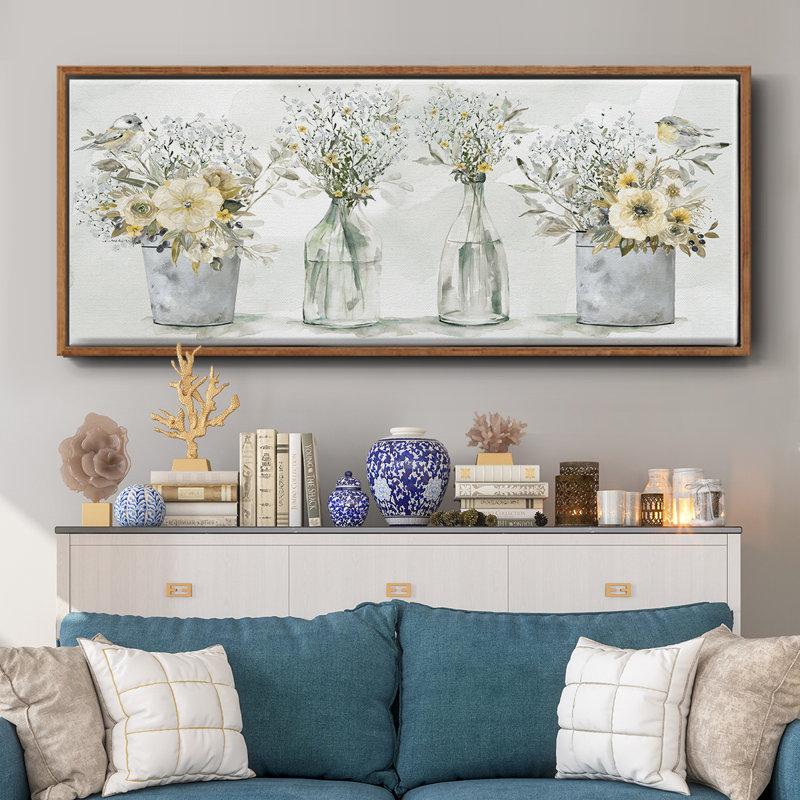 Farmhouse Bouquets- Framed Canvas, 24" H x 60" W