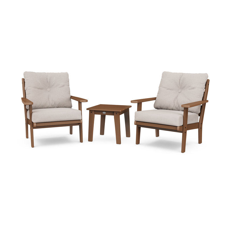 Lakeside 3-Piece Deep Seating Chair Set, Teak, Cast Ash