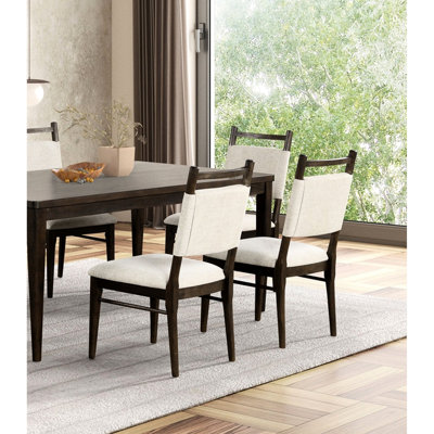 Chaises de salle à manger contemporaines en noyer foncé recouvertes de tissu à 100% de conception moderne à 2 pièces