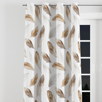Floral Window curtains - Classic Boho Feathers Soft Grommet Curtain - 1 Panel