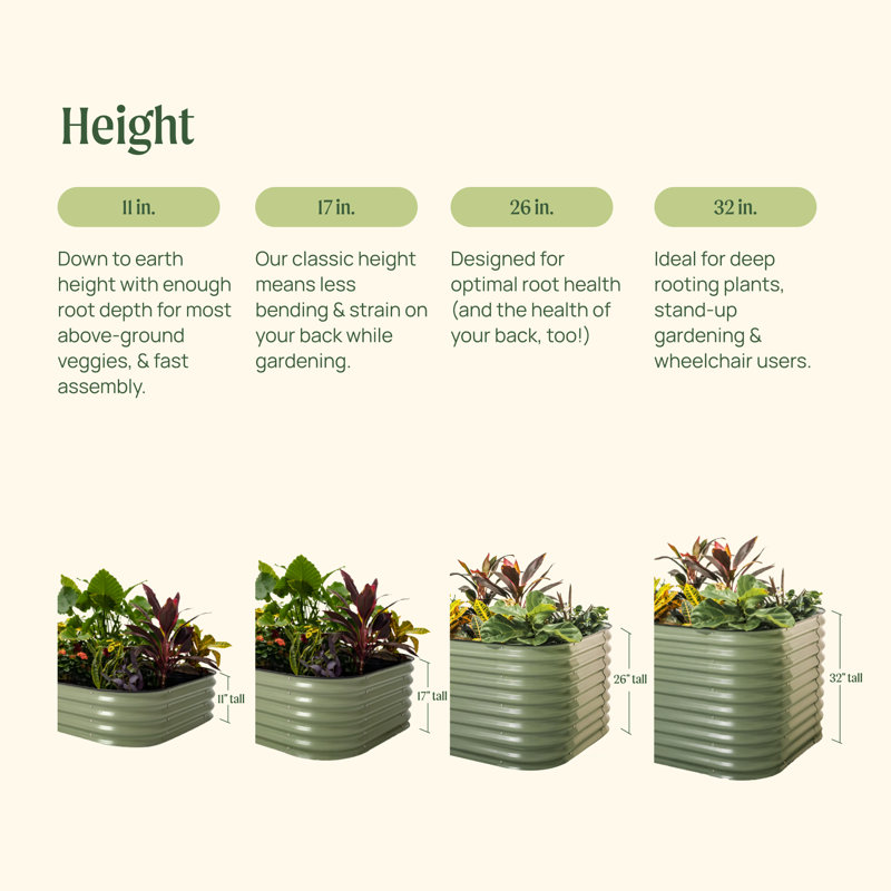 26" Tall 6 In 1 Modular Metal Outdoor Raised Garden Bed, Modern Gray