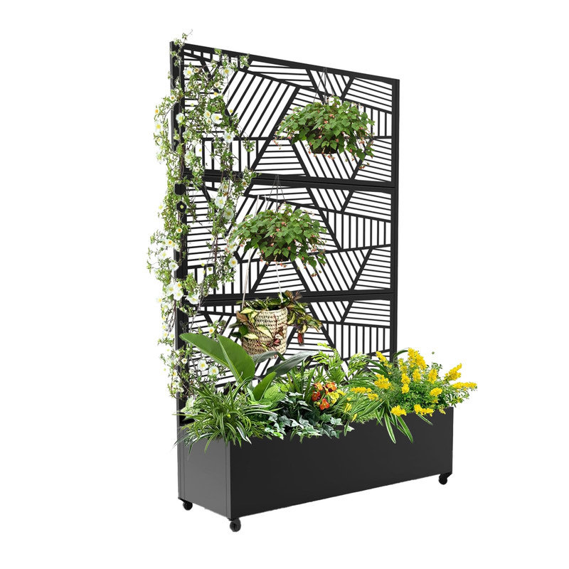 Lit de jardin surélevé mobile en métal 72 po x 47 po x 16 po avec treillis, écran d'intimité et trous de drainage