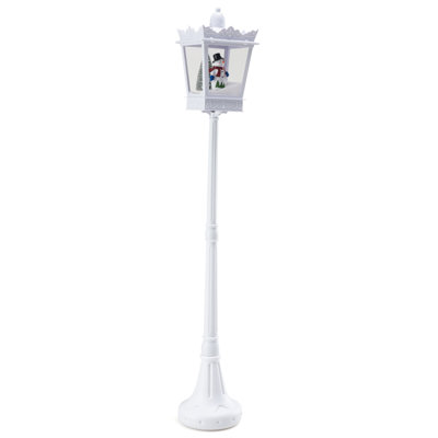  8 ft Christmas Streetlight w/ Warm White LED Lights Snowy Effects Santa Scene White