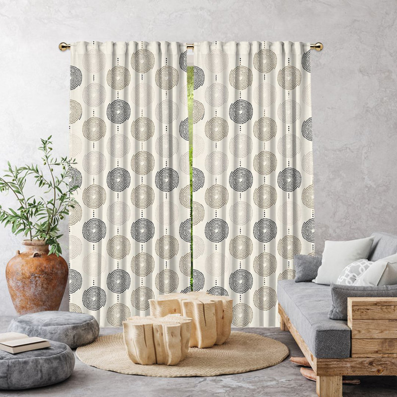 Spiral-Patterned Bohemian Single Panel Curtain, Ecru, 140cm Width x 225cm Drop