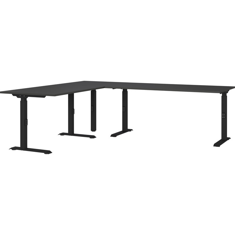 Mastandrea Adjustable L-Shaped Metal Base Standing Desk, Graphite, 91cm H x 240cm W x 200cm D
