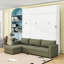 Grand lit escamotable avec canapé en L intégré et tablettes de rangement-1873470705