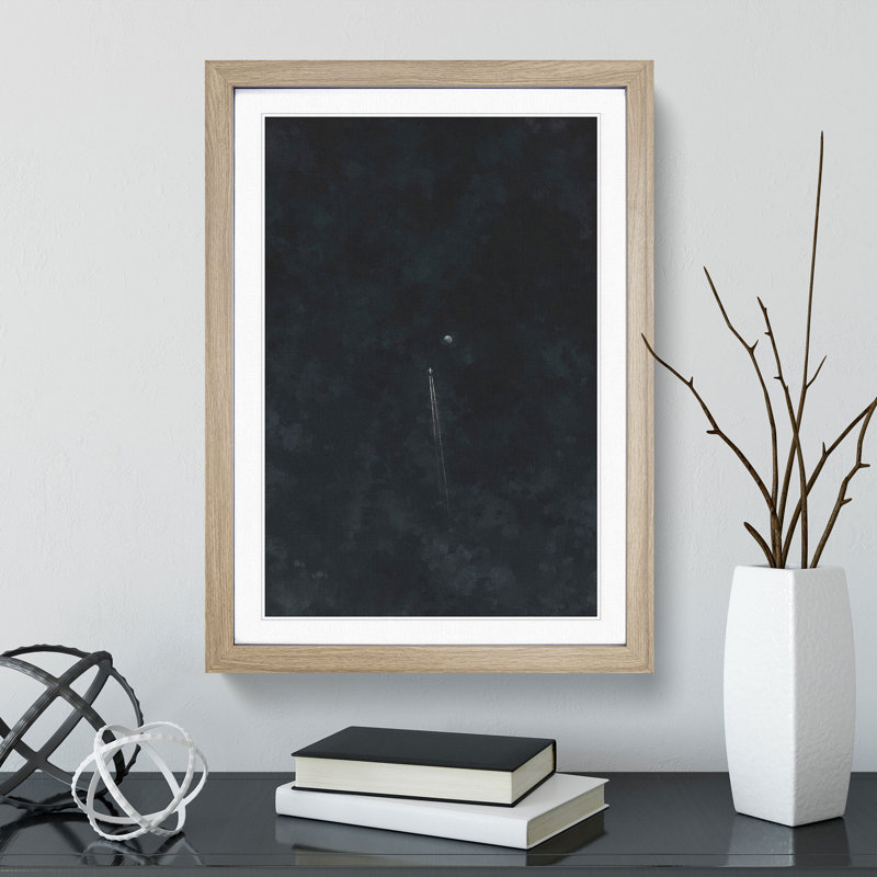 Airplane to the Moon - Picture Frame Painting Print, 45cm H x 33cm W x 2cm D, Oak Framed