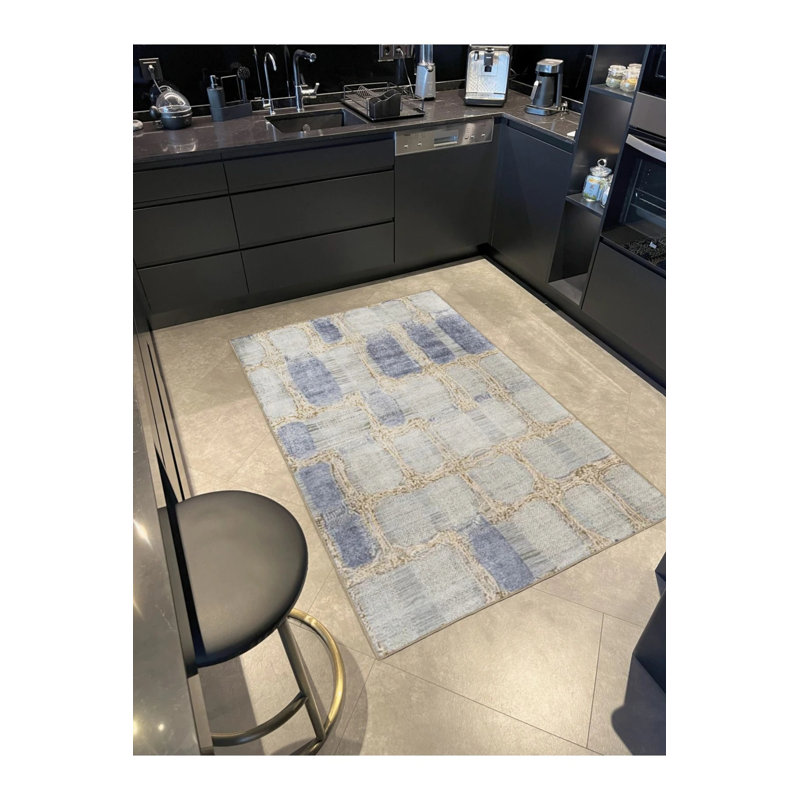 Mela Blue Geometric Washable Indoor/Outdoor Area Rug, Rectangle 5' x 7'