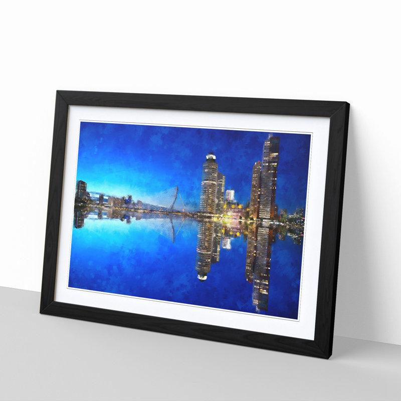 Reflection of the Rotterdam Skyline - Picture Frame Painting Print, Black Framed, 45cm H x 63cm W x 2cm D