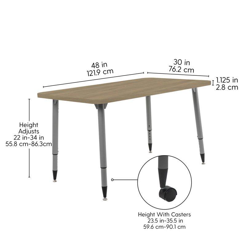 Table d'activité Adapte 24 x 36, 30 po x 48 po, Chêne Pasadena / argent