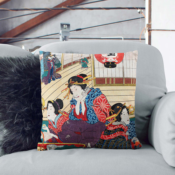 East Urban Home Three Women Resting by Utagawa Kunisada Cushion with ...