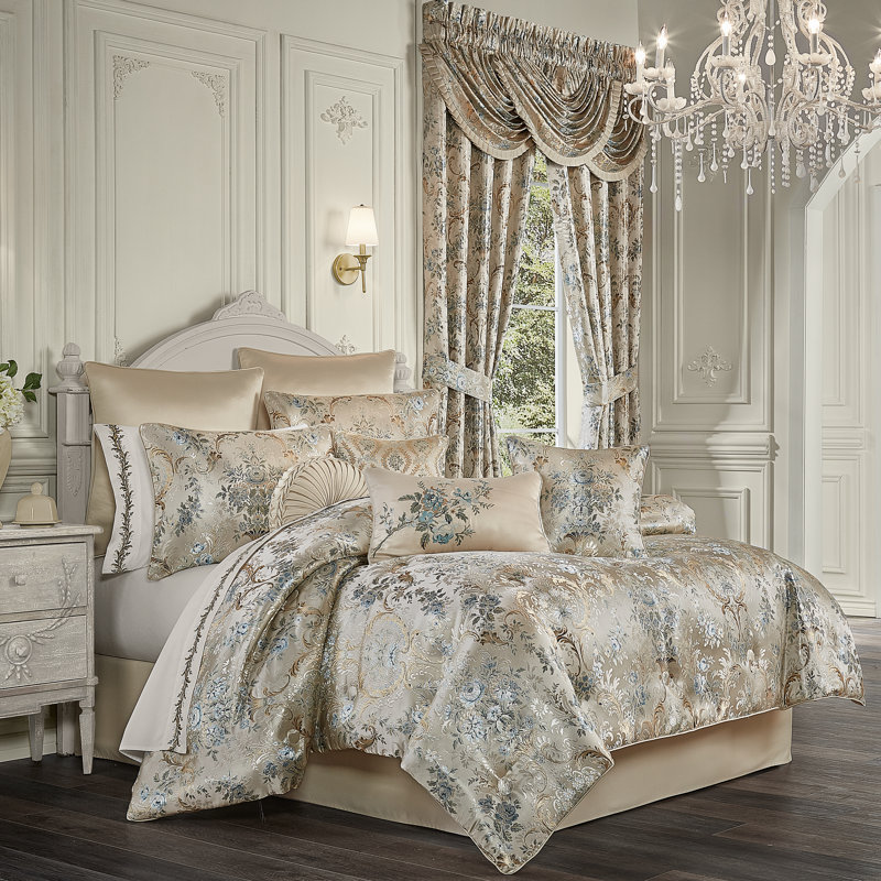 Jacqueline Teal Woven Queen Comforter Set with Gathered Embellishment