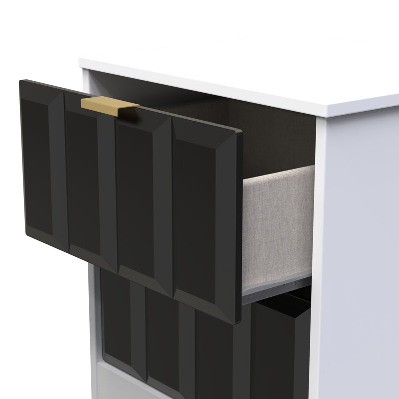 Doss 45cm W Manufactured Wood Bedside Table, Deep Black/White Matt