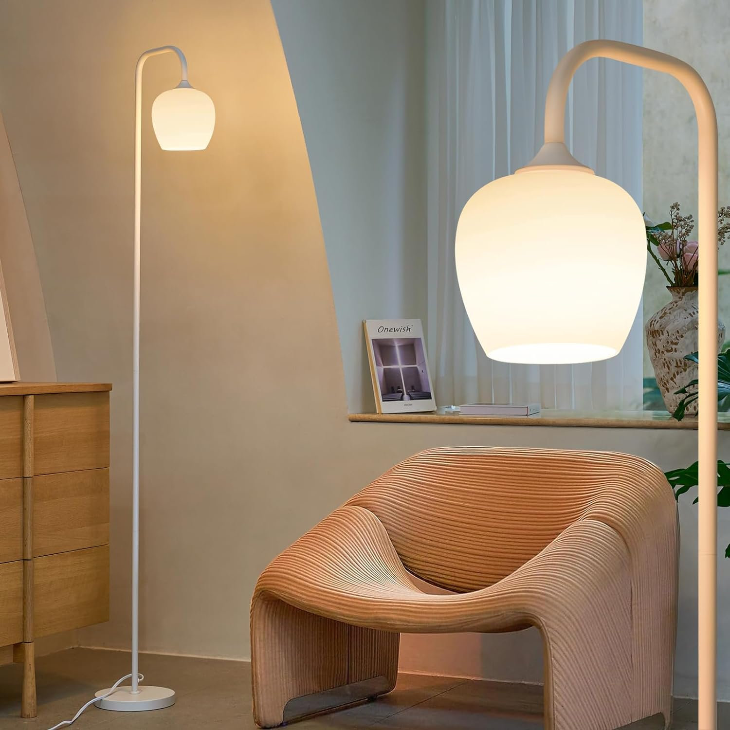 Lampadaire Double Tête Réglable HOMCOM - Abat-jour Verre Floral Doré, Douille E27 Max 40W (165cm) - 5