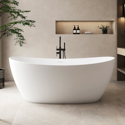 65" x 34" Freestanding Tub Solid Surface Stone Resin Soaking Bathtub