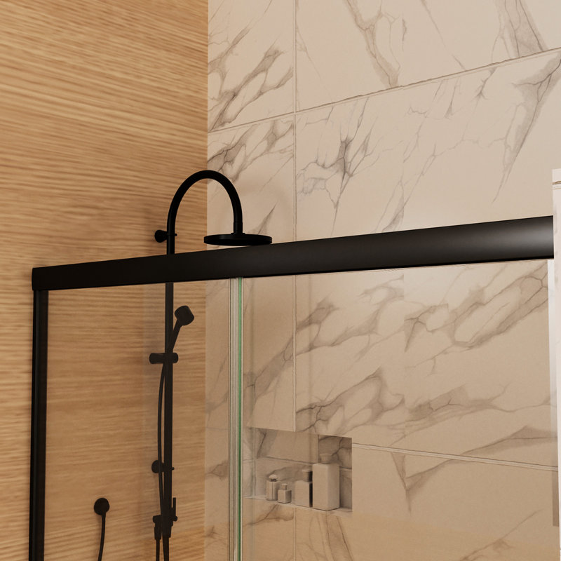 Sliding Shower Door In Matte Black With Shatter- Glass 50 - 54" X 72" Construction And Clear