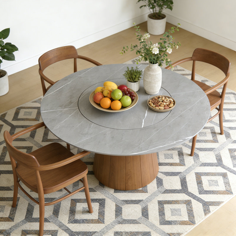 Built-In 360° Lazy Susan, Sintered Stone Dining Table Top, Gray, 53.15" H x 53.15" L x 53.15" W