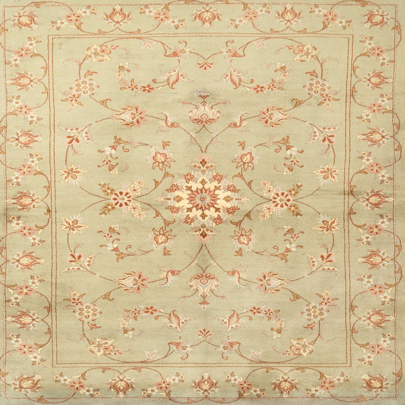 Tapis traditionnel vert clair / rouge Creekmont, Carré 5 pi