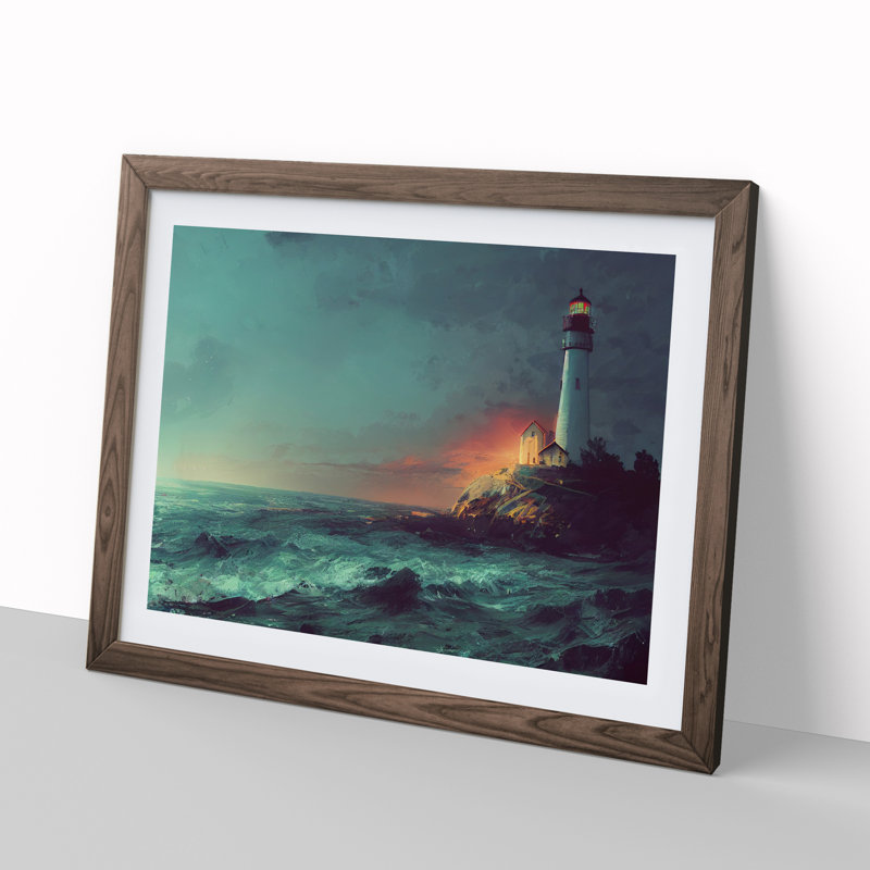 Magical Lighthouse - Framed Print, 25cm H x 34cm W x 2cm D, Walnut