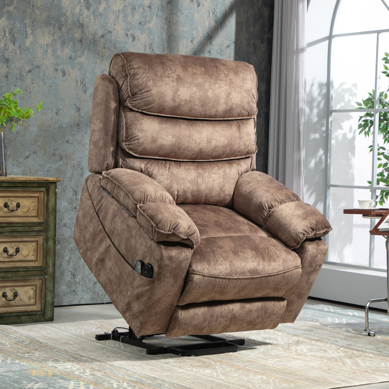 Oversized Recliner Chair With Extended Footrest - Power Lift Recliner For Elderly With Heat Massage - Flip Arm Storage Cup Holders 350 Lbs