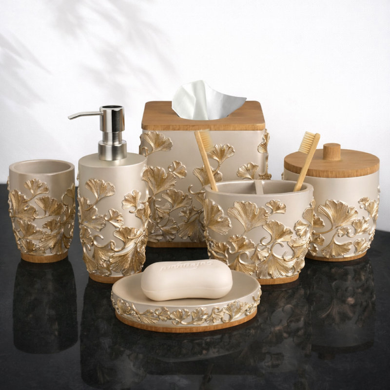 Valencia Collection Polyresin Bathroom Set Elegant Accessories for Christmas Modern Home Decor