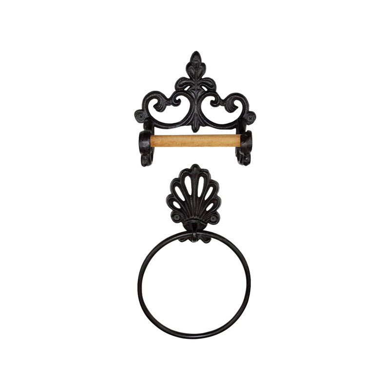 Industrial Cast Iron Toilet Paper Holder And Towel Holder,Vintage Design,Black