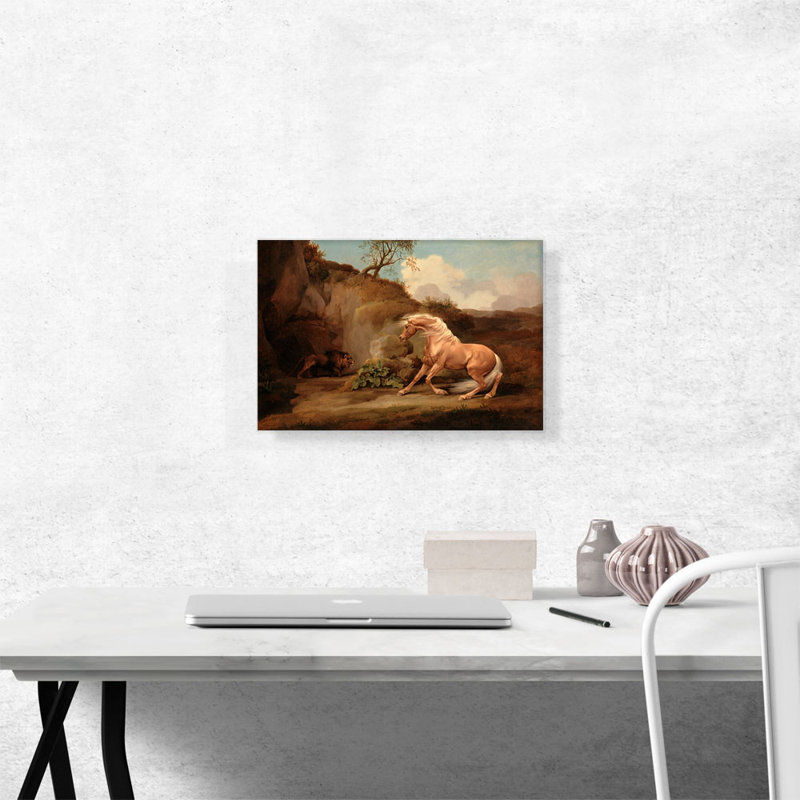 Cheval effrayé par un lion, 1768 par George Stubbs, reproduction d'art sur toile tendue, H 12 po x l 18 po x P 0,75 po