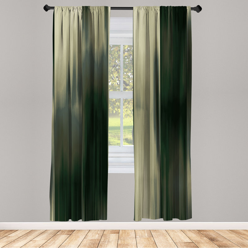 Microfiber Floral Semi-Sheer Rod Pocket Curtain Panels, 28" W x 63" L, Black/Green